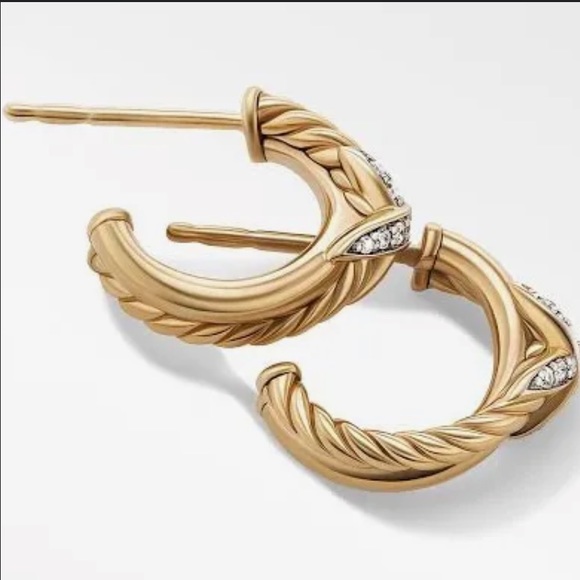 David Yurman Jewelry - David Yurman X Petite 18K Yellow Gold & Pavé Diamond Huggie Hoop Earrings